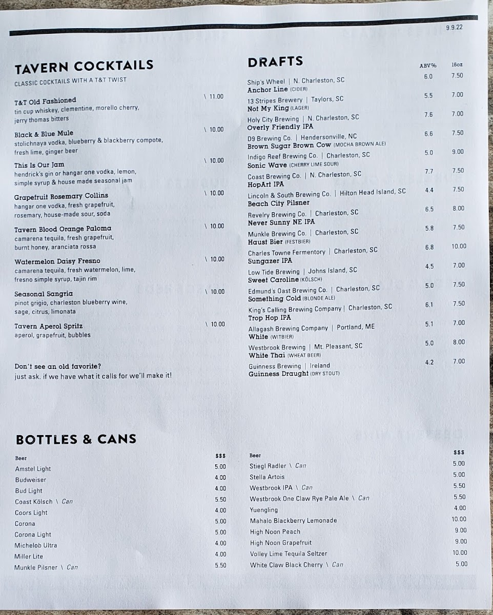 Menu - Tavern & Table photo 8